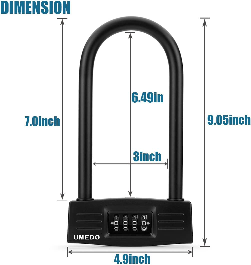 UMEDO Heavy Duty anti-theft Bicycle Combination U Lock Paddle Lock for bike Electric Scooter Motorcycle Metal Fence Door