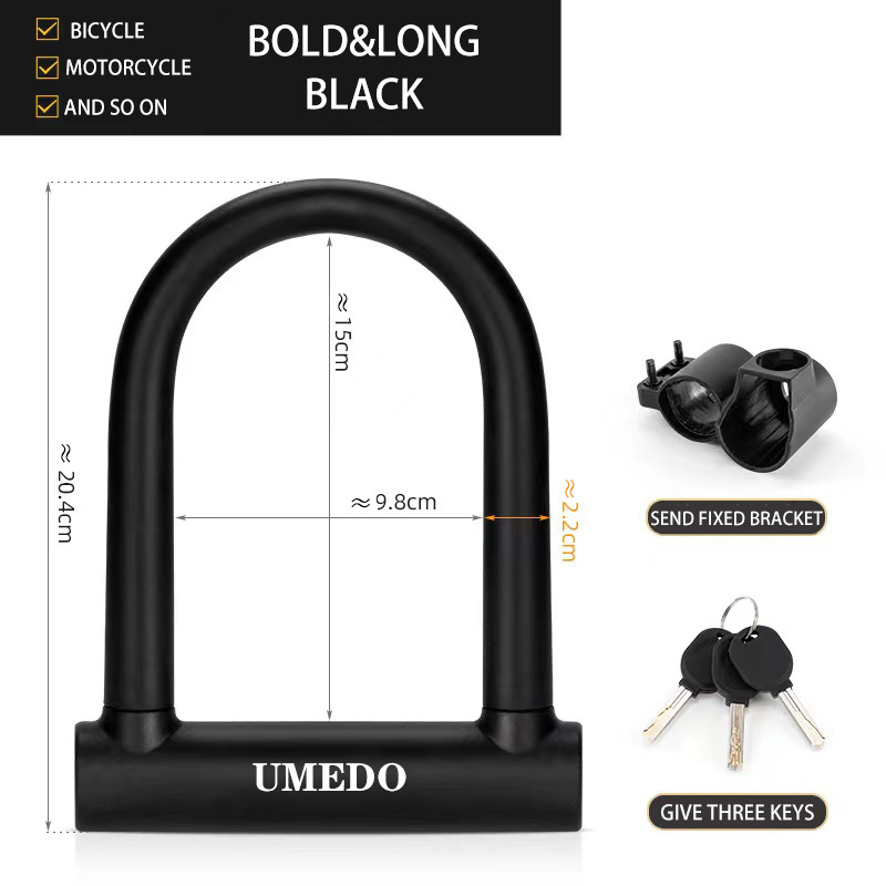 UMEDO Source factory u lock hard steel bike Wheel Lock 3 Keys Anti-theft Safety Motorcycle Scooter Cycling Lock Accessories