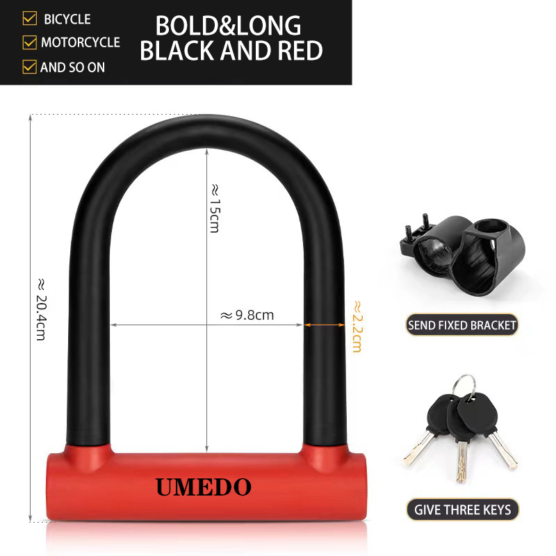 UMEDO Source factory u lock hard steel bike Wheel Lock 3 Keys Anti-theft Safety Motorcycle Scooter Cycling Lock Accessories