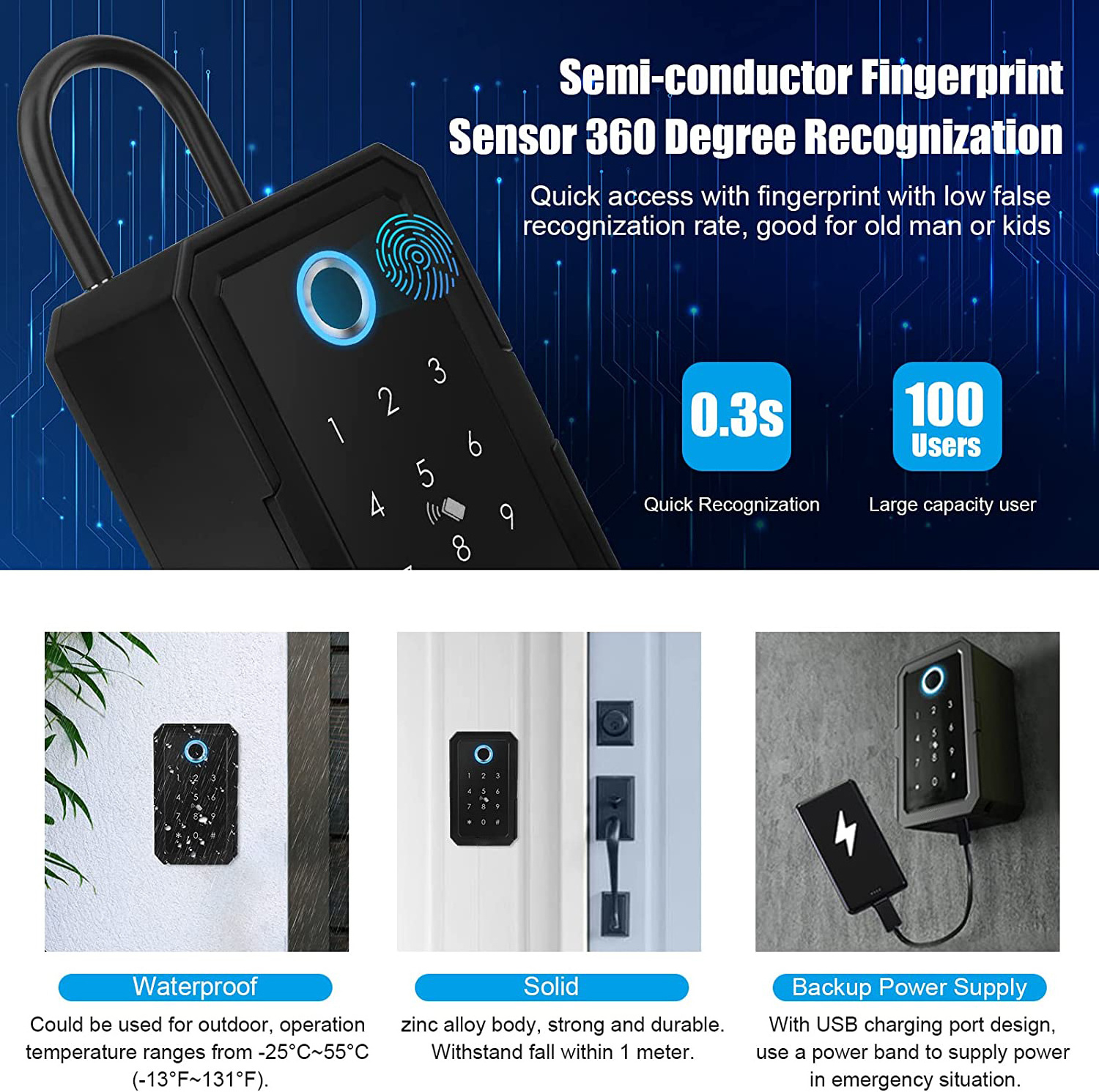 UMEDO Wholesale Waterproof Storage Box Tuya TTlock Digital Znic Alloy Fingerprint IC Card Password Outdoor Wall Smart Key Box