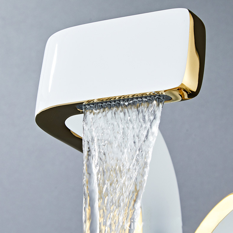 Unique Design Modern Luxury Black and Gold Faucet Bathroom Brass Waterfall Basin Mixer Faucet, Unique Design