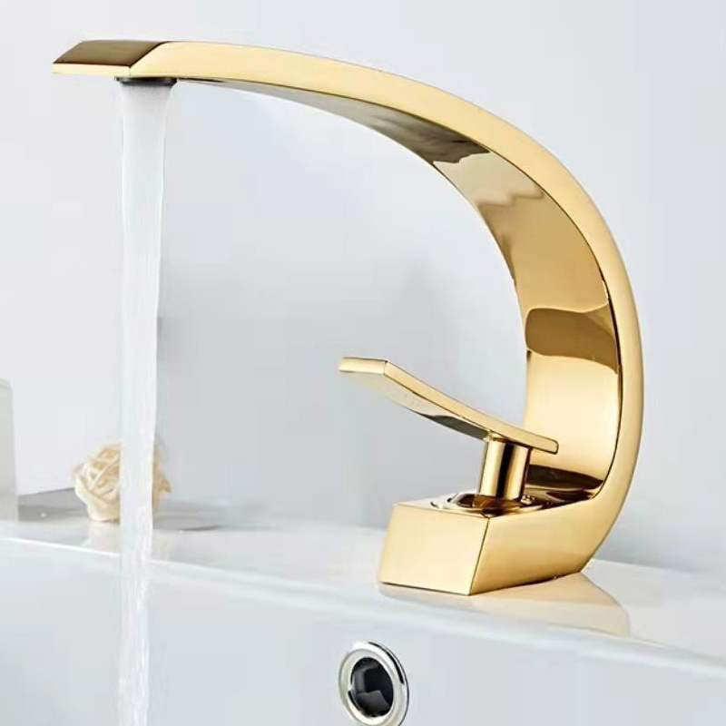 Gold bath swan basin C bend hot and cold Polished water bidet tap faucet