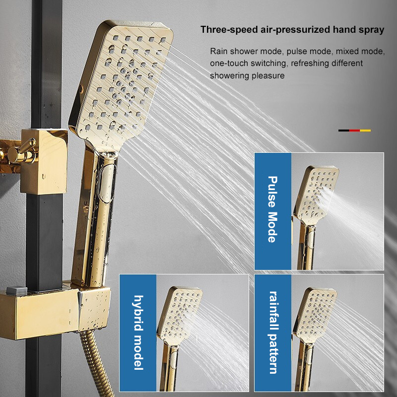 Popular Brass Shower Valve  Square Shower set Bathroom Wall Mounted Whole Black and Gold Thermostatic Shower Faucet