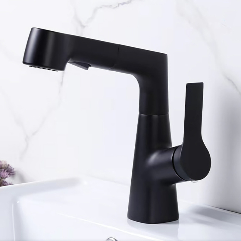 High Quality Luxury Bathroom Hot And Cold Grey Color Water Basin Mixer Pull  Out  Basin Faucet