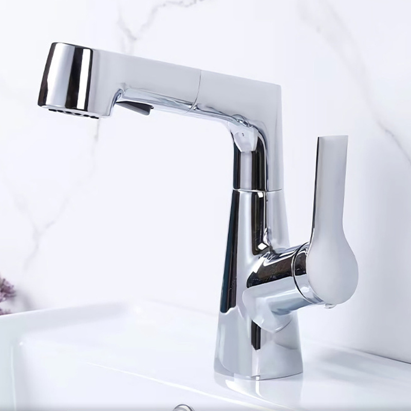 High Quality Luxury Bathroom Hot And Cold Grey Color Water Basin Mixer Pull  Out  Basin Faucet