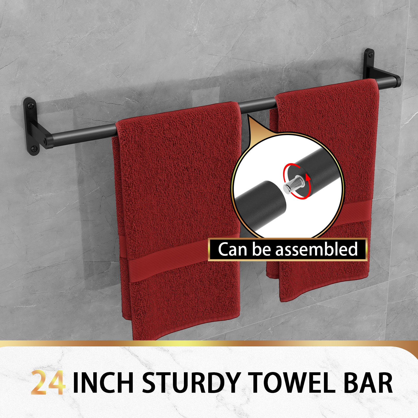 Customizable 24 Inch towel bar Hotel accessories behind door black bathroom towel rack