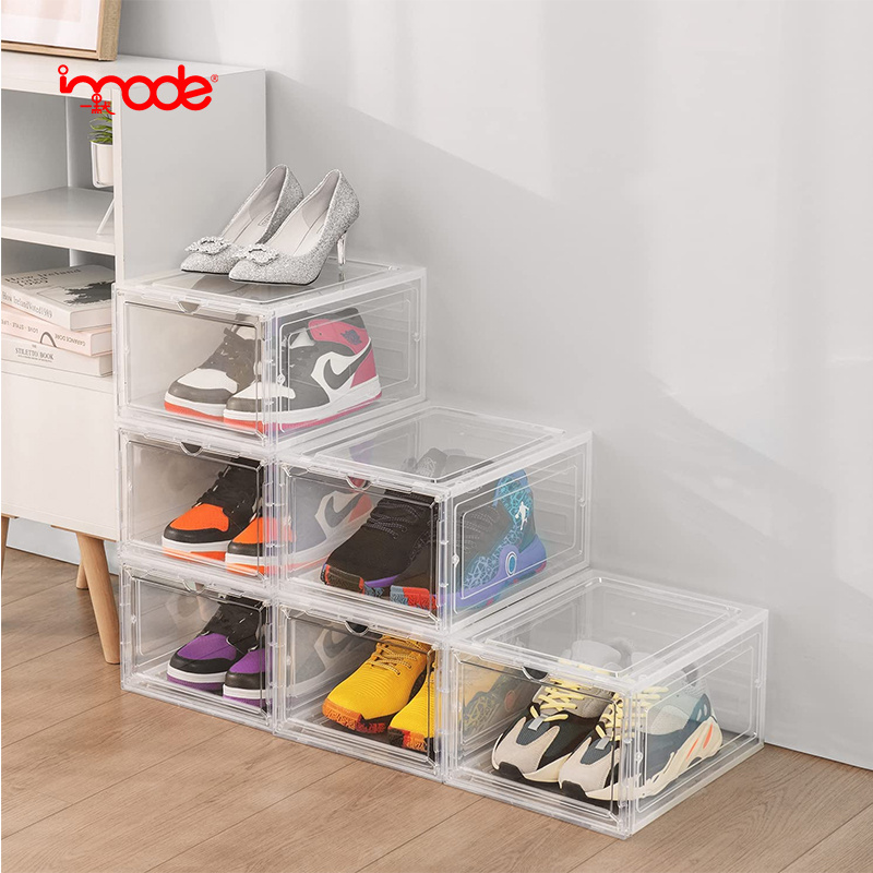 custom designed shoe box magnetic foldable shoe container  6 pcs stackable shoe organizer