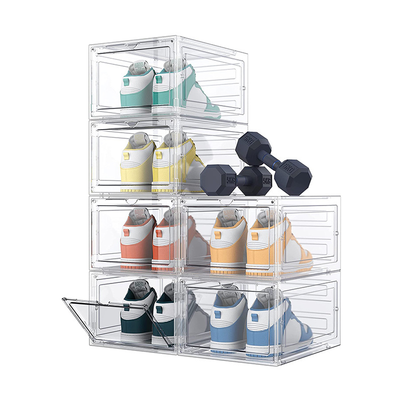 custom designed shoe box magnetic foldable shoe container  6 pcs stackable shoe organizer