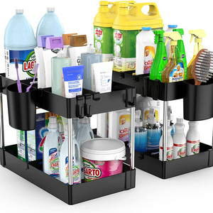 IMODE Wholesale Under Sink Organizer Pull Out Sliding Storage Drawer 2 Tiers Kitchen under sink rack