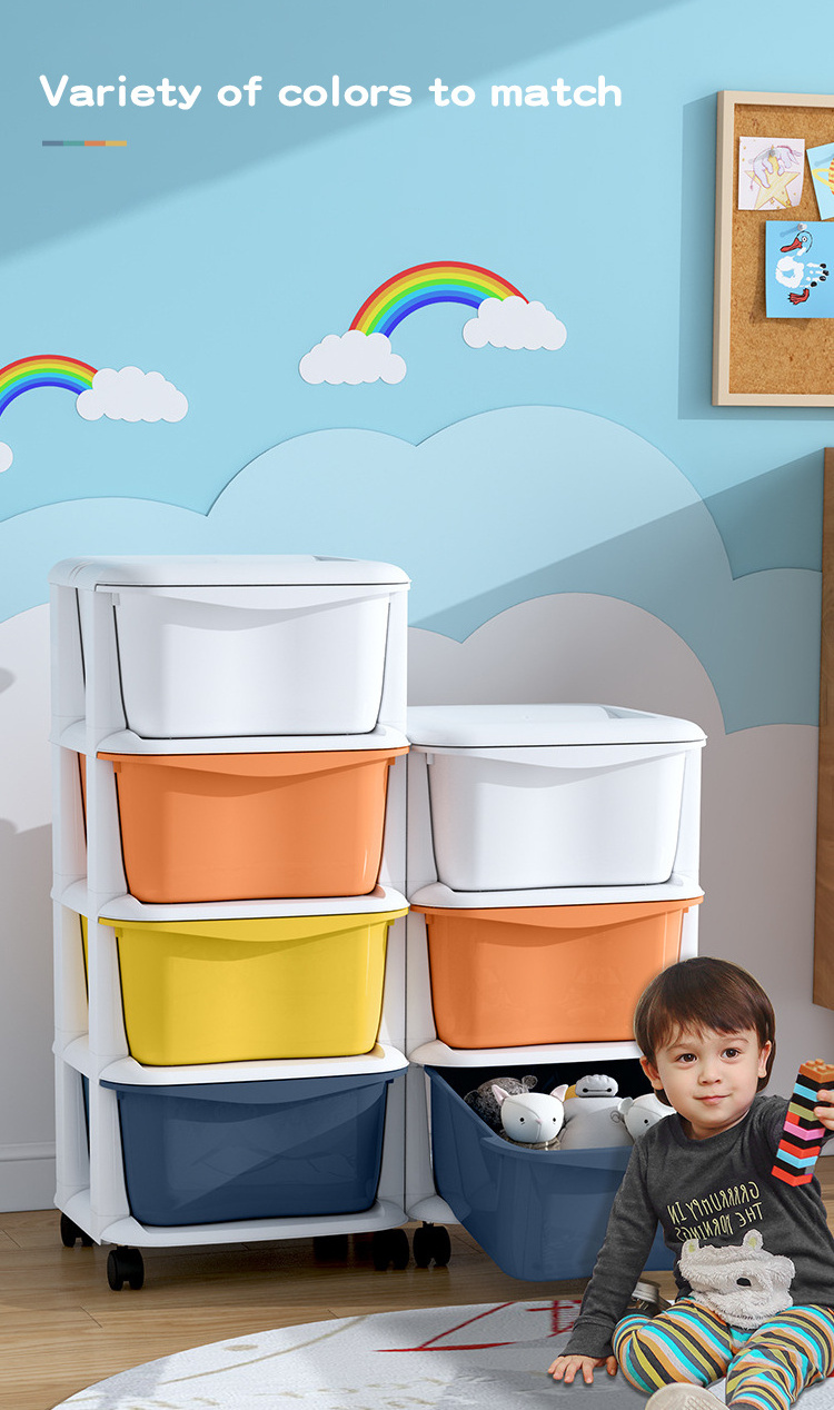 IMODE Popular Style Children Cartoon Organizer Plastic Portable Kids Drawer Toy Storage Cabinet With Wheels