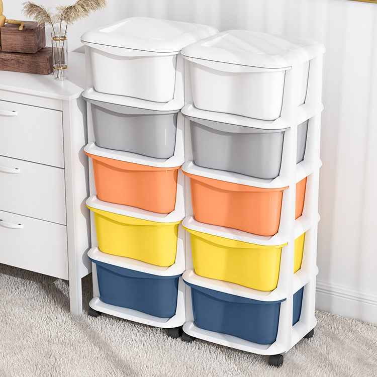 IMODE Popular Style Children Cartoon Organizer Plastic Portable Kids Drawer Toy Storage Cabinet With Wheels