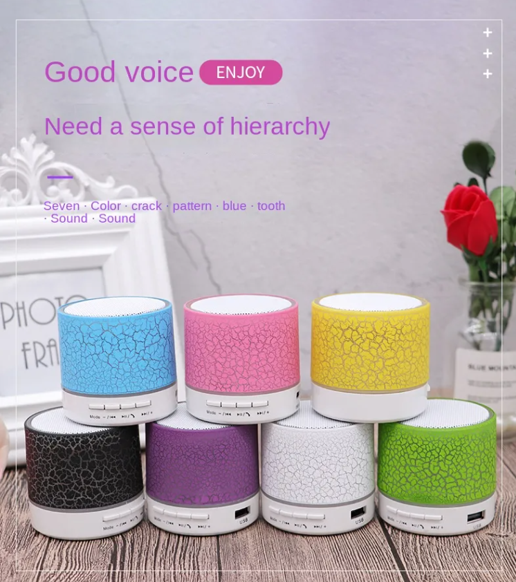 Mini Wireless Bluetooth Speaker Cracked Layer USB/TF Card/FM Music Sound Box Subwoofer with Colorful Light