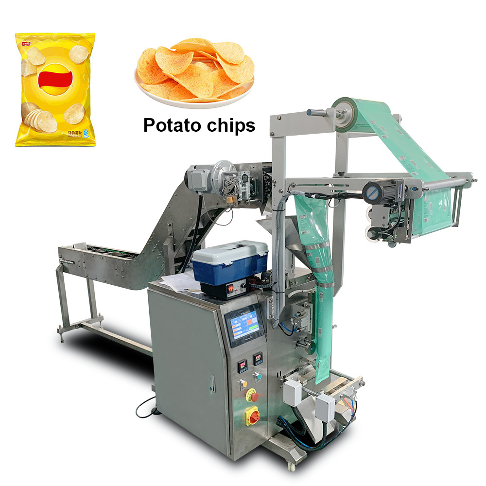 Semi-auto Chain Bucket Screw Packaging Biscuits Meatball Dumplings Banana Chips Puffy Frozen Sea Food Sealing Packing Machine