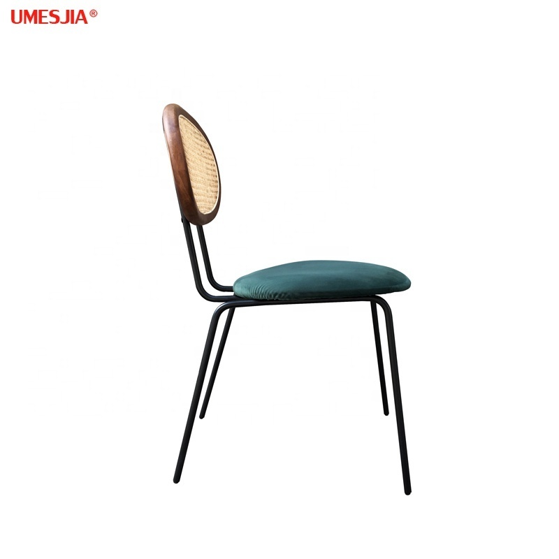 Modern Home Restaurant Furniture metal dining chair velvet cushion coffee chair rattan chair