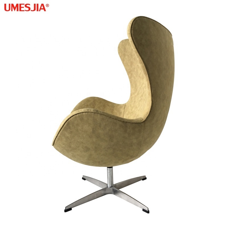 Modern Designer Aluminum  legs Armchair Velvet Living Room Lounge Chair Upholstered Fabric egg chair