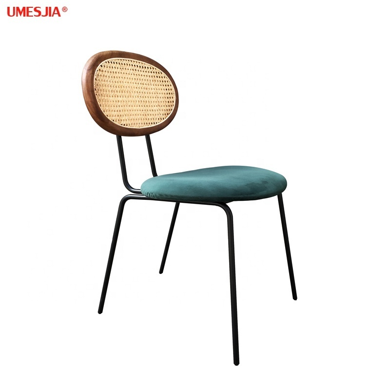 Modern Home Restaurant Furniture metal dining chair velvet cushion coffee chair rattan chair