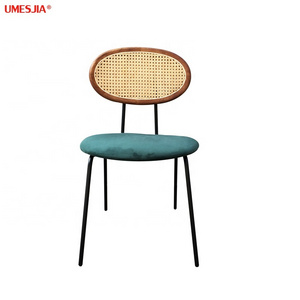 Modern Home Restaurant Furniture metal dining chair velvet cushion coffee chair rattan chair