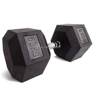 High Quality OEM/ODM Free Weight Lifting Hex Dumbbell In Stock 2.5kg--60kg Rubber Coated Hex Dumbbell