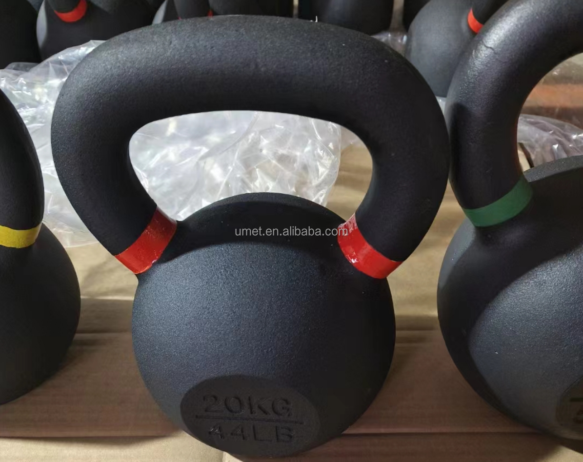 Wholesale Gym Fitness  Casting Iron Kettle Bell Engraved KG LB Powder Cast Iron Coated Kettlebell set