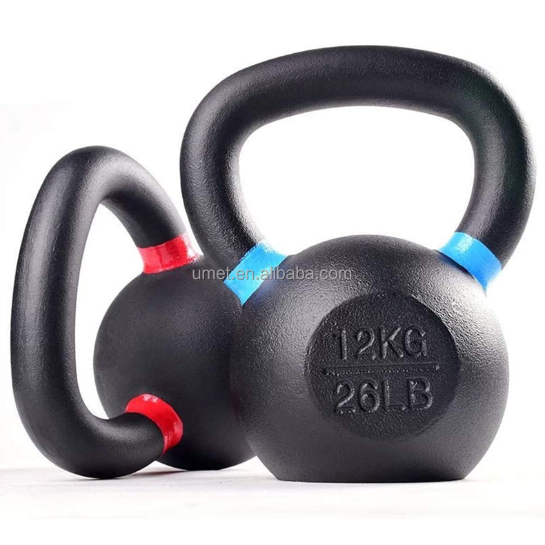 Wholesale Gym Fitness  Casting Iron Kettle Bell Engraved KG LB Powder Cast Iron Coated Kettlebell set