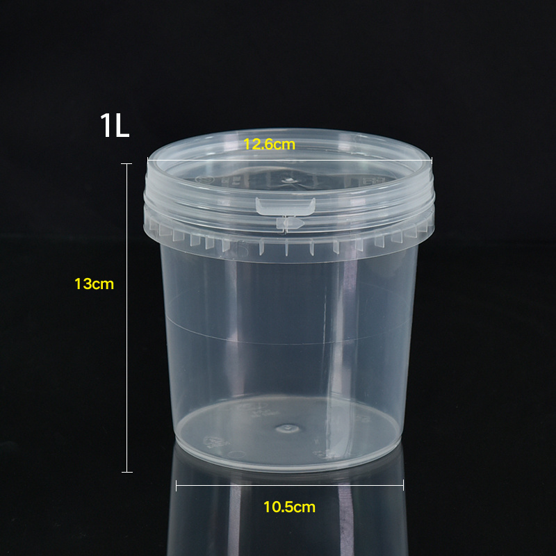 UMETASS Empty Clear Transparent 1L Plastic Cream Milk Bucket With Lids And Handle Pail