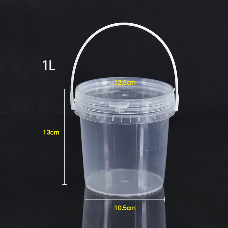 UMETASS Empty Clear Transparent 1L Plastic Cream Milk Bucket With Lids And Handle Pail