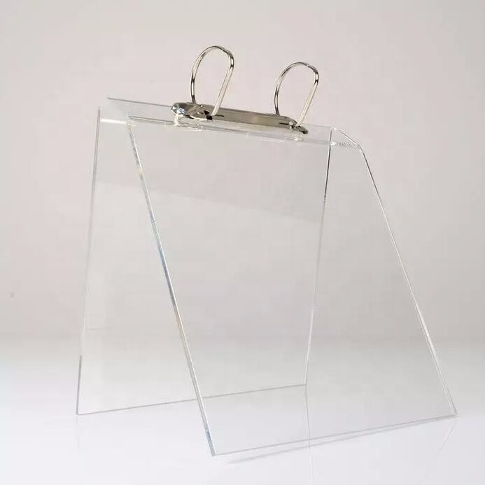 V shape desktop clear acrylic menu display Stand with ring Binder