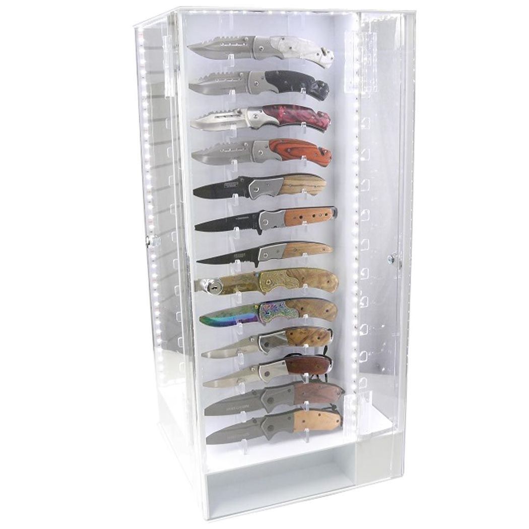 360 Rotating 4 Face Clear Acrylic Display Case for 52 pcs Knife