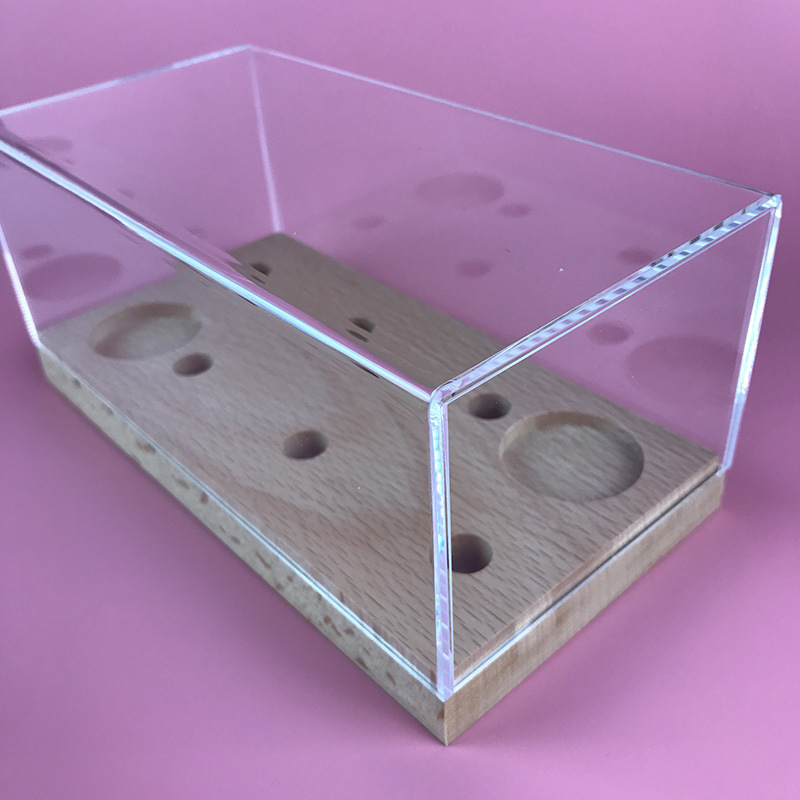 Acrylic Transparent  Dustproof Cover Plexiglass Wood Base Display Box