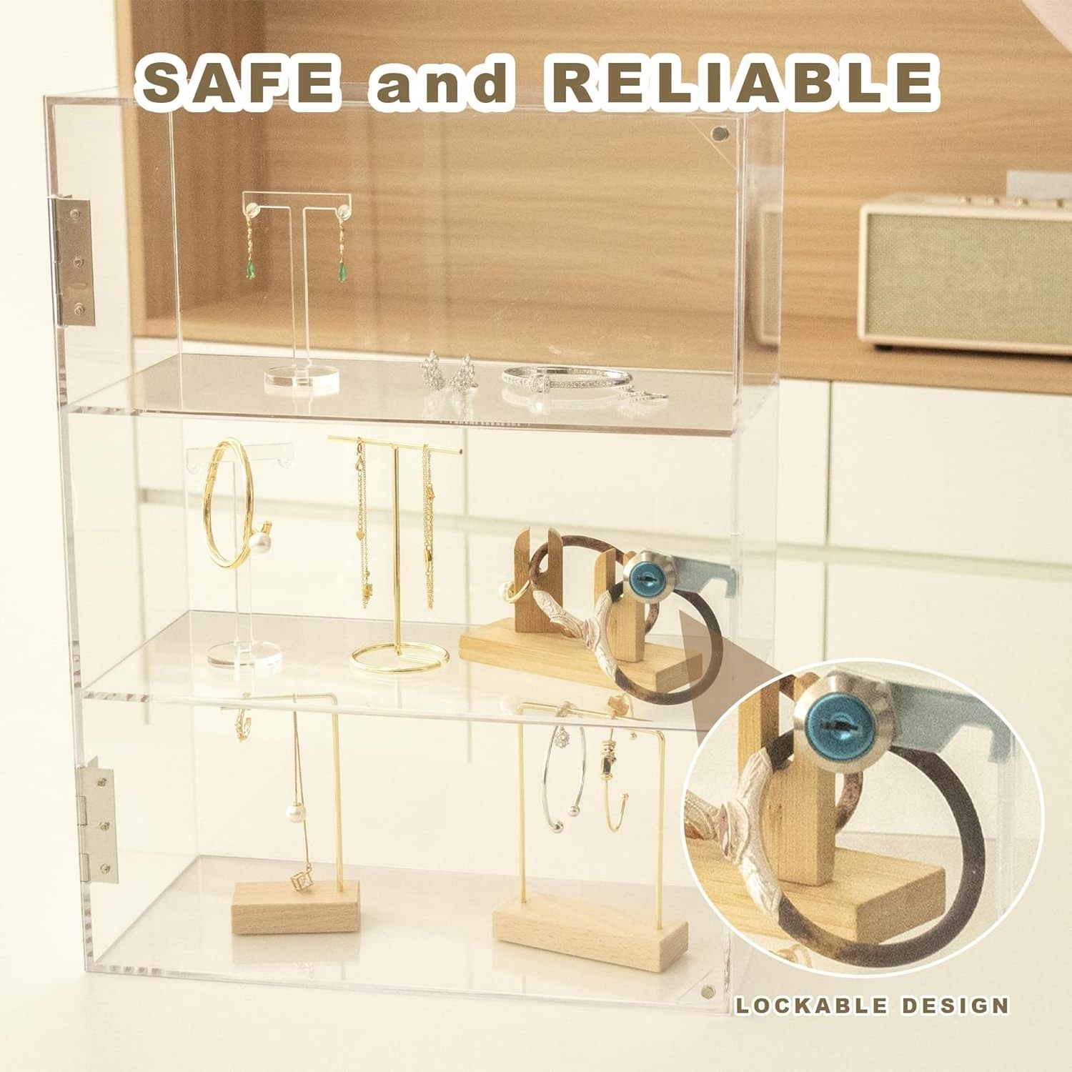 4 Shelf Clear Acrylic Display Case with Lock and Keys Locking Cabinet