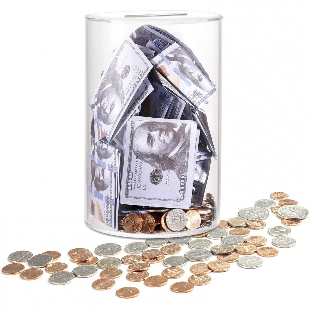 Unopenable Clear Acrylic Piggy Bank for Kids Money Saving Jar