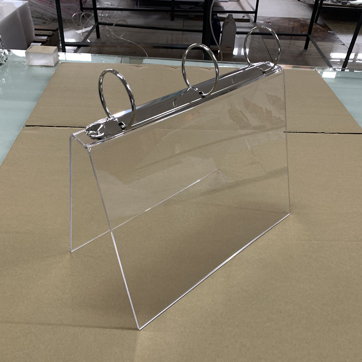 V shape desktop clear acrylic menu display Stand with ring Binder