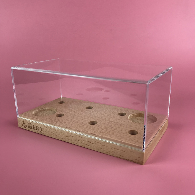 Acrylic Transparent  Dustproof Cover Plexiglass Wood Base Display Box