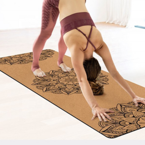 Natural cork yoga mat rubber custom print biodegradable eco friendly cork rubber folding  yoga mat round