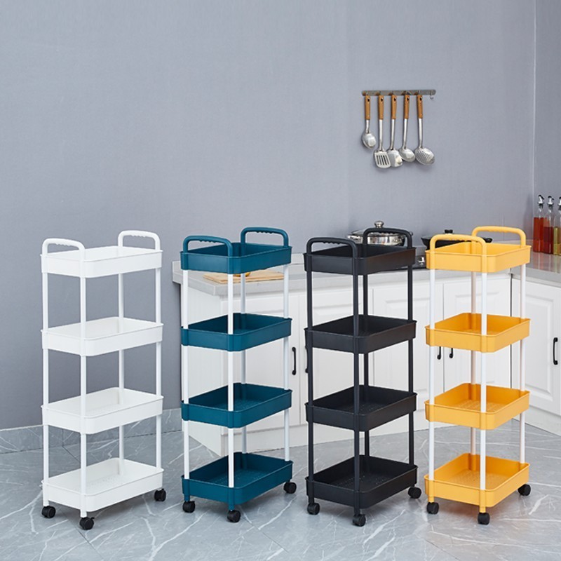 Home Organizer 3 4 5 Tier Portable Plastic Shelf Rack Kitchen Storage Trolley With Handle