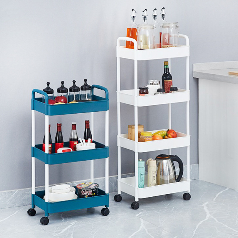 Home Organizer 3 4 5 Tier Portable Plastic Shelf Rack Kitchen Storage Trolley With Handle