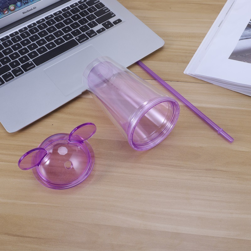 Double Wall Acrylic Cups Bpa Free Clear Water Cup 16oz Plastic Dome Mouse Ears Lid Tumbler With Straw