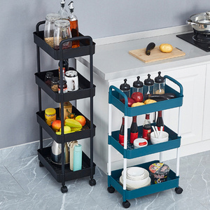 Home Organizer 3 4 5 Tier Portable Plastic Shelf Rack Kitchen Storage Trolley With Handle