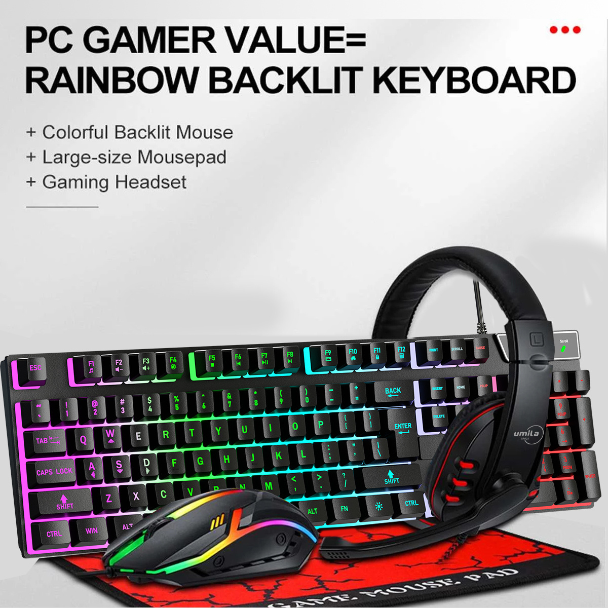 In Stock Ama-zon on Wholesale Prices 104 Keys RGB Colorful Backlit  Gaming Keyboard And Mouse headset headphone  Gaming combo