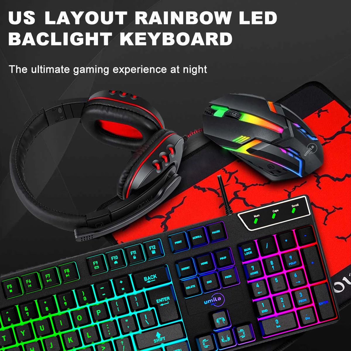 In Stock Ama-zon on Wholesale Prices 104 Keys RGB Colorful Backlit  Gaming Keyboard And Mouse headset headphone  Gaming combo