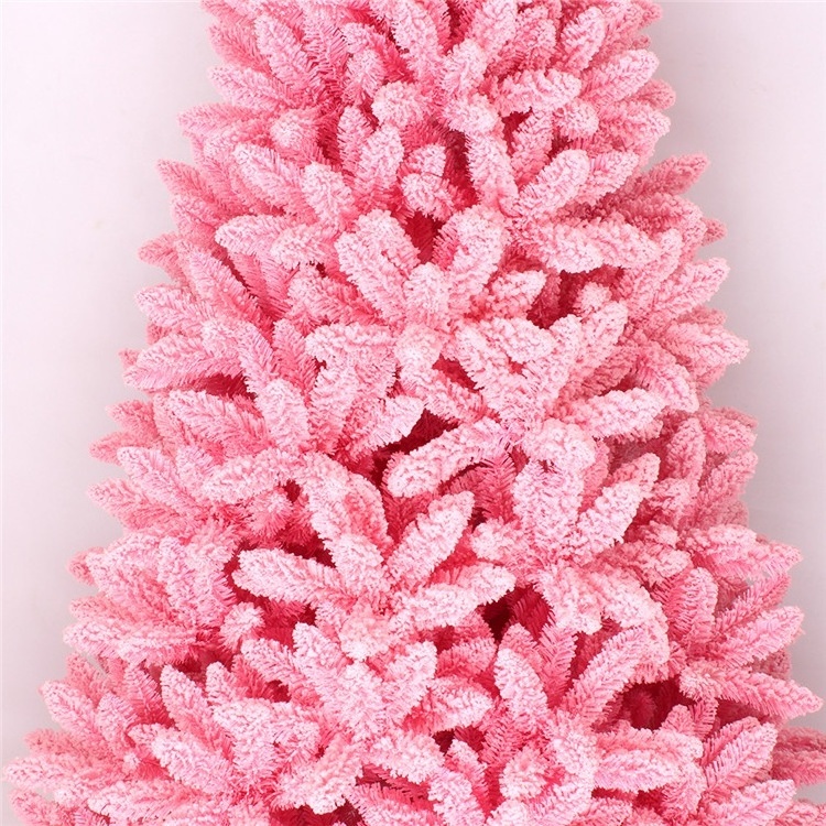 christmas ornament artificial pink flocked snow needle pine PVC christmas trees with metal base