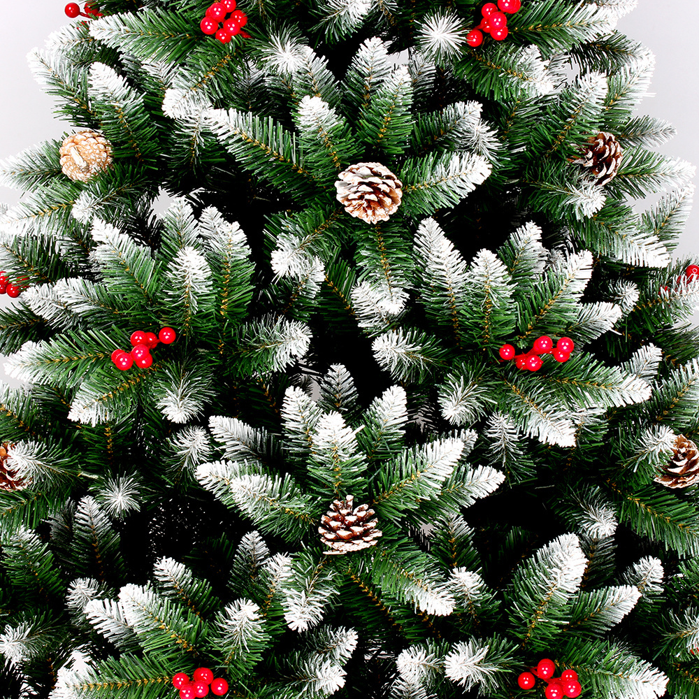 Factory  Hot Sale PVC Artificial flocking Christmas Tree With pine cones with red berries Christmas Decoration with snow