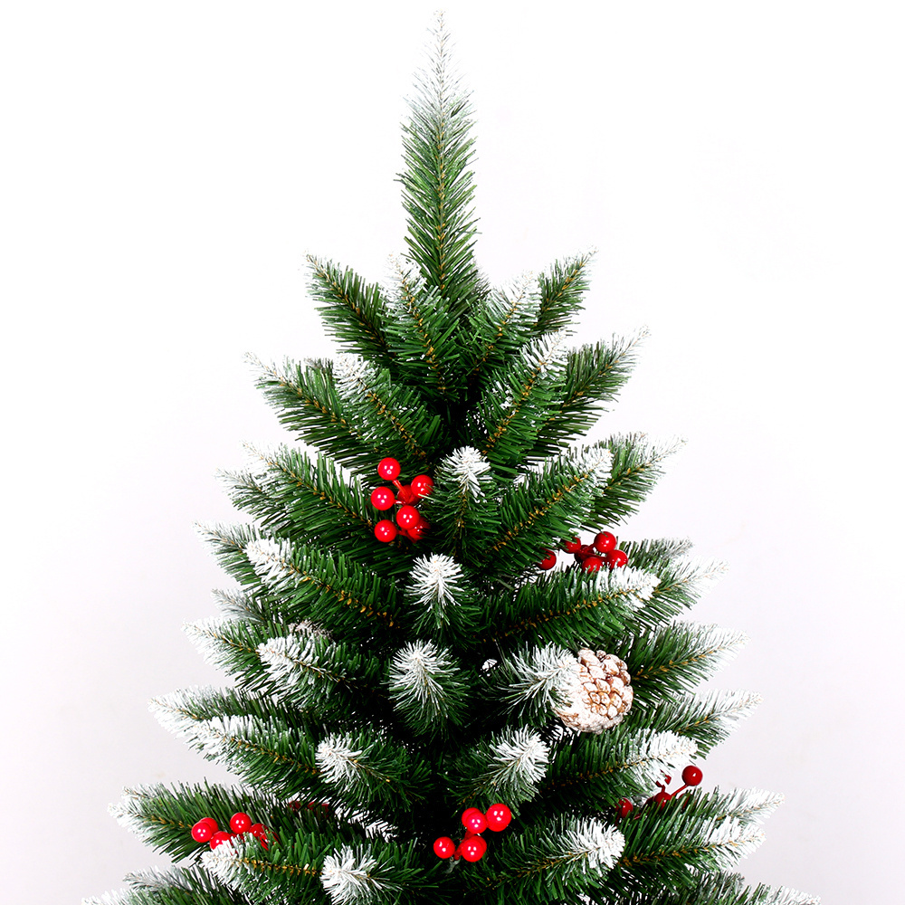 Factory  Hot Sale PVC Artificial flocking Christmas Tree With pine cones with red berries Christmas Decoration with snow