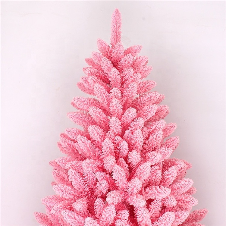 christmas ornament artificial pink flocked snow needle pine PVC christmas trees with metal base