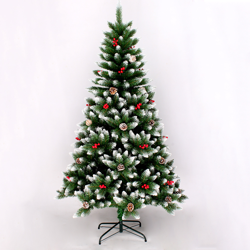 Factory  Hot Sale PVC Artificial flocking Christmas Tree With pine cones with red berries Christmas Decoration with snow