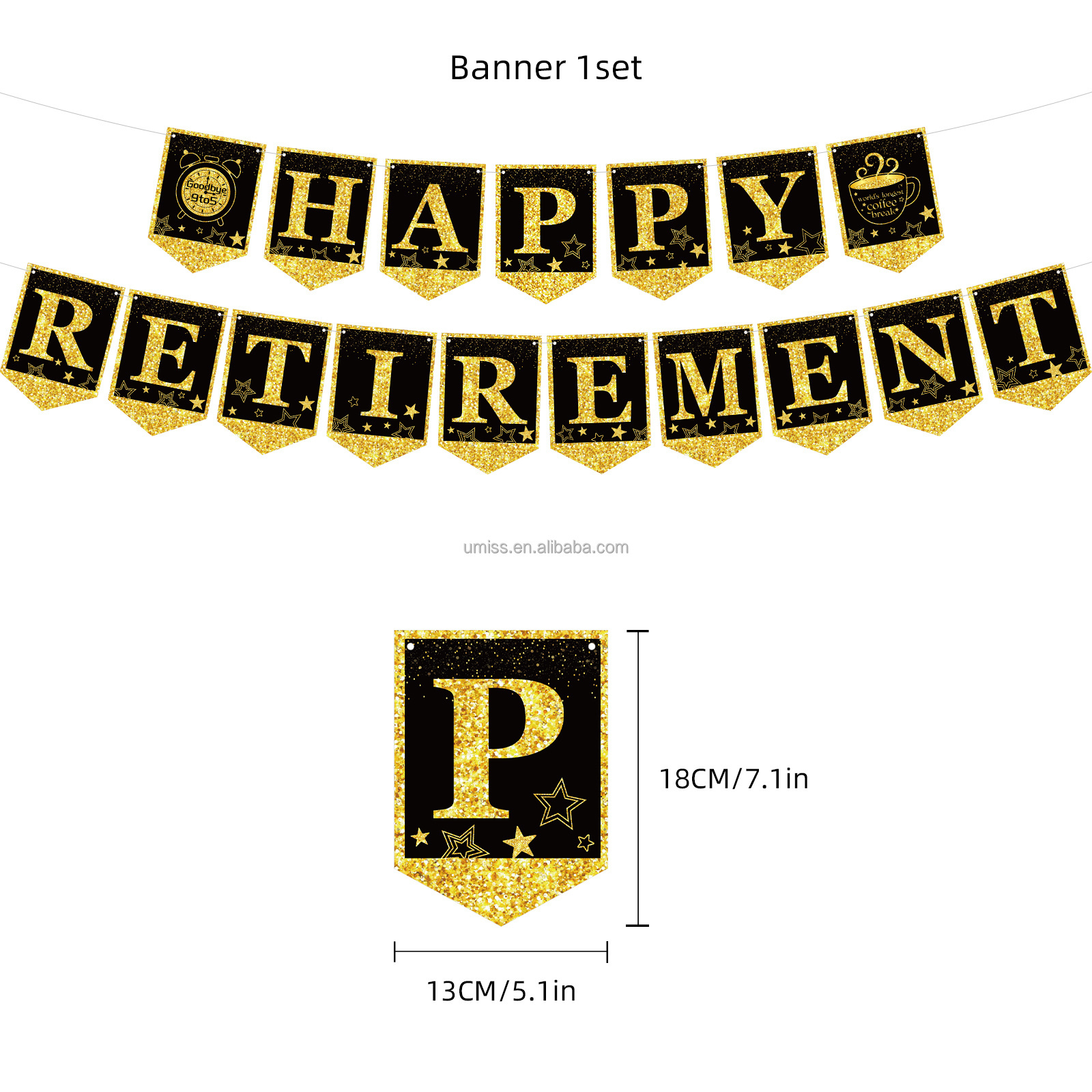 Umiss Paper 2024 Men or Women Retire party decorations contains Glittering banner Salute gun Printing 12