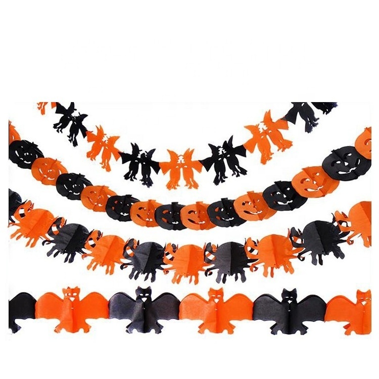 UMISS New Cheap Hanging Bat Pumpkin Spider Tissue Paper Garland Halloween Decoration Event Decor Party Set