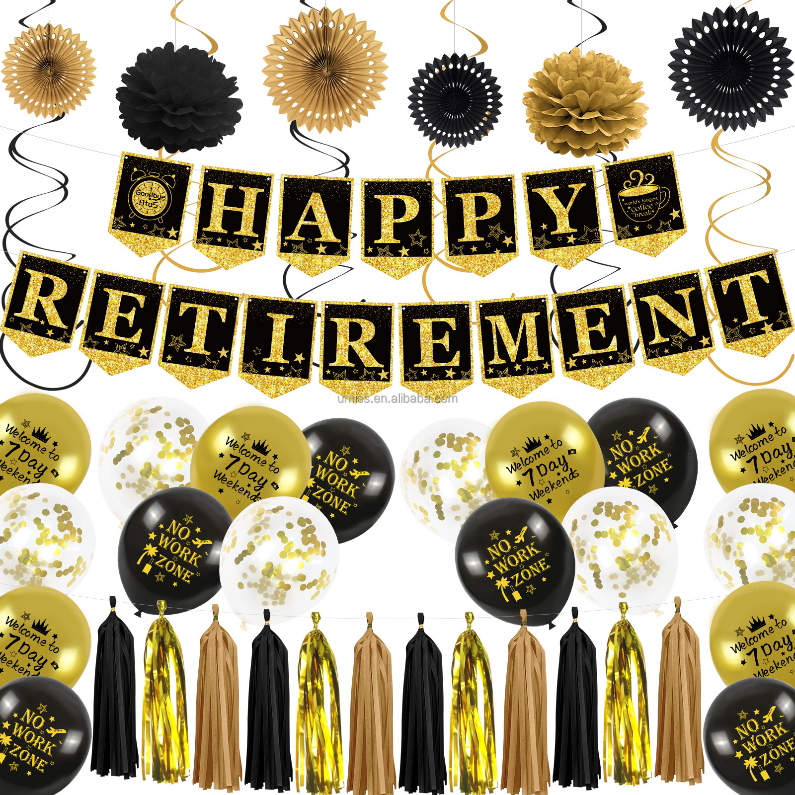 Umiss Paper 2024 Men or Women Retire party decorations contains Glittering banner Salute gun Printing 12