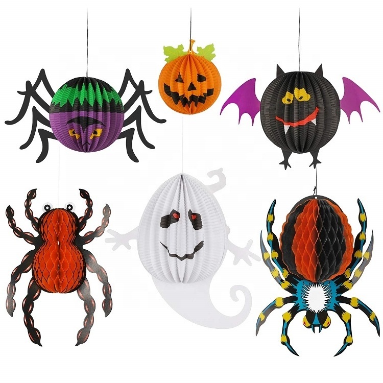 Umiss Paper Halloween Dekoration Bat Pumpkin Honeycomb Pendant Ornaments for Halloween Decoration Haunted House Indoor Outdoor