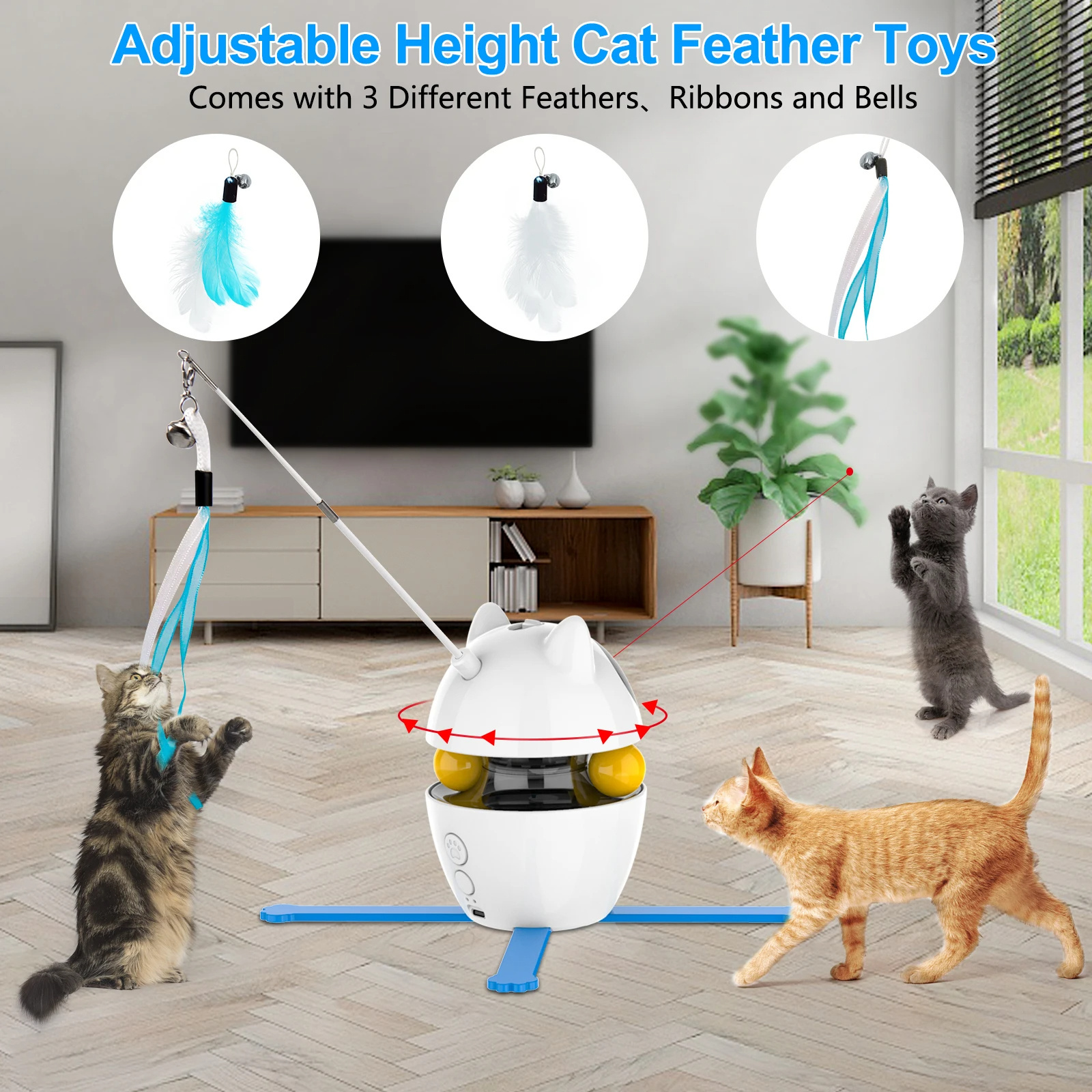 Unipopaw 4-in-1 Smart Electric Laser Interactive Automatic Feather Stick USB Charging Funny Robot Ball Wand Cat Teaser Toy